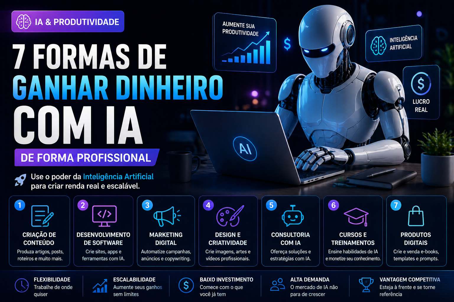 7 Formas de Ganhar Dinheiro com IA de Forma Profissional